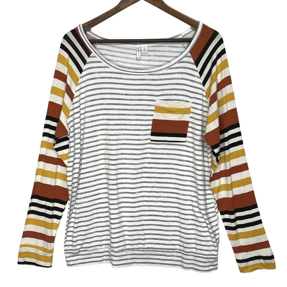 Cato Striped Raglan Top Womens Medium Multi Color Excellent Long Sleeve Pocket